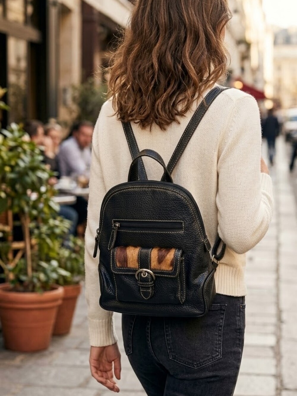 Nine West Black Leather Mini Backpack with Brown Accent
